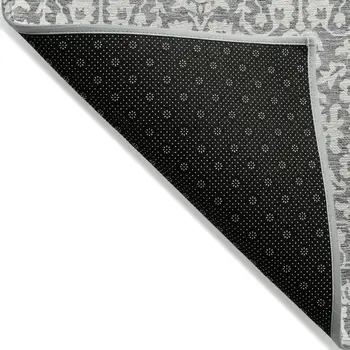 10' X 14' Gray And Ivory Damask Washable Indoor Outdoor Area Rug