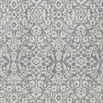 10' X 14' Gray And Ivory Damask Washable Indoor Outdoor Area Rug