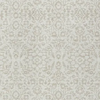 5' X 8' Ivory And Beige Damask Washable Indoor Outdoor Area Rug