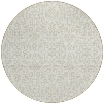 8' Ivory And Beige Round Damask Washable Indoor Outdoor Area Rug