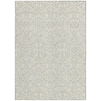 8' X 10' Ivory And Beige Damask Washable Indoor Outdoor Area Rug