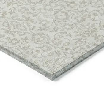 8' X 10' Ivory And Beige Damask Washable Indoor Outdoor Area Rug