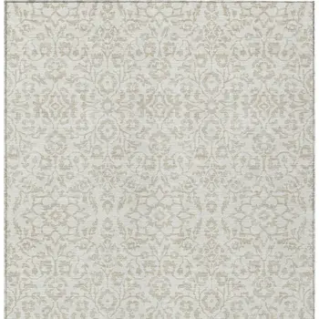 8' X 10' Ivory And Beige Damask Washable Indoor Outdoor Area Rug