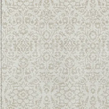 9' X 12' Ivory And Beige Damask Washable Indoor Outdoor Area Rug