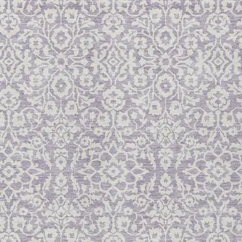 5' X 8' Lavender And Ivory Damask Washable Indoor Outdoor Area Rug