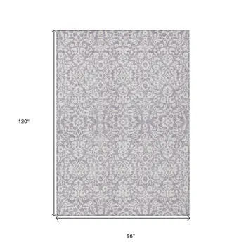 8' X 10' Lavender And Ivory Damask Washable Indoor Outdoor Area Rug