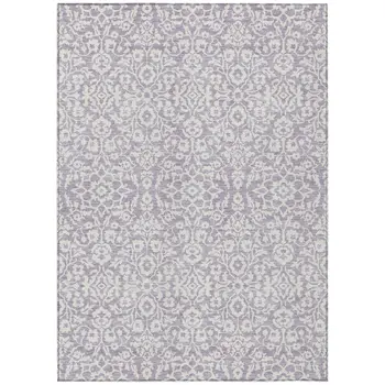 8' X 10' Lavender And Ivory Damask Washable Indoor Outdoor Area Rug