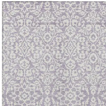 8' X 10' Lavender And Ivory Damask Washable Indoor Outdoor Area Rug