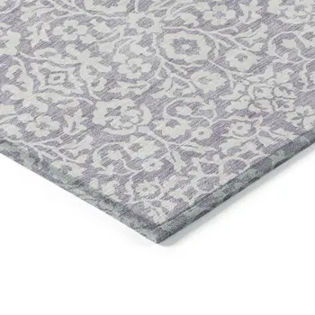 8' X 10' Lavender And Ivory Damask Washable Indoor Outdoor Area Rug
