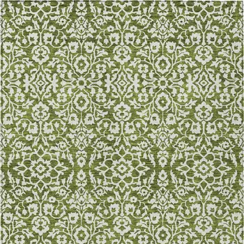 3' X 5' Olive Green And Ivory Damask Washable Indoor Outdoor Area Rug