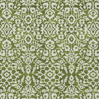 9' X 12' Olive Green And Ivory Damask Washable Indoor Outdoor Area Rug