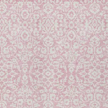 8' X 10' Pink And Ivory Damask Washable Indoor Outdoor Area Rug