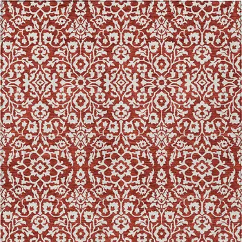 3' X 5' Red And Ivory Damask Washable Indoor Outdoor Area Rug