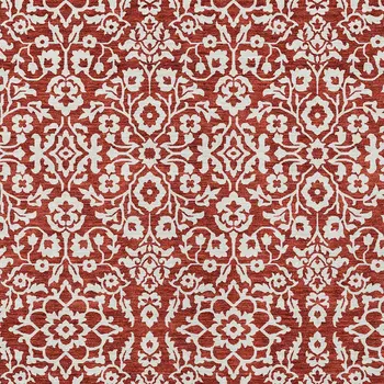 3' X 5' Red And Ivory Damask Washable Indoor Outdoor Area Rug