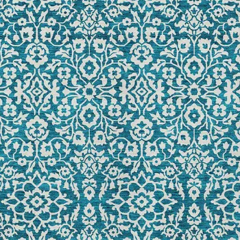 8' X 10' Teal Blue And Ivory Damask Washable Indoor Outdoor Area Rug