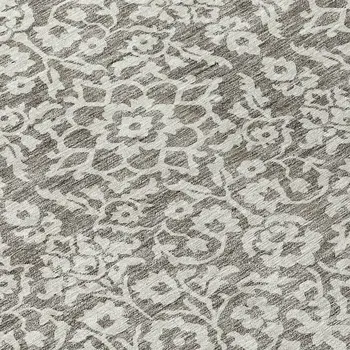 8' Taupe And Gray Round Damask Washable Indoor Outdoor Area Rug