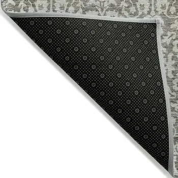 9' X 12' Taupe And Gray Damask Washable Indoor Outdoor Area Rug