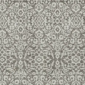 9' X 12' Taupe And Gray Damask Washable Indoor Outdoor Area Rug