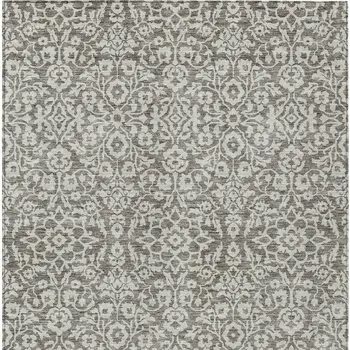 10' X 14' Taupe And Gray Damask Washable Indoor Outdoor Area Rug