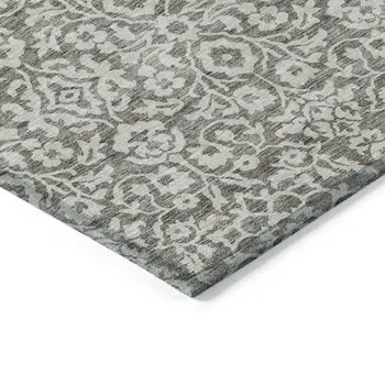 10' X 14' Taupe And Gray Damask Washable Indoor Outdoor Area Rug