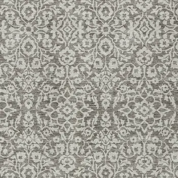 10' X 14' Taupe And Gray Damask Washable Indoor Outdoor Area Rug