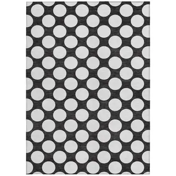 8' X 10' Black And Ivory Polka Dot Washable Indoor Outdoor Area Rug