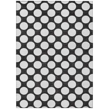 8' X 10' Black And Ivory Polka Dot Washable Indoor Outdoor Area Rug