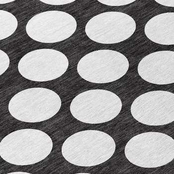9' X 12' Black And Ivory Polka Dot Washable Indoor Outdoor Area Rug