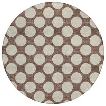 8' Brown And Beige Round Polka Dot Washable Indoor Outdoor Area Rug