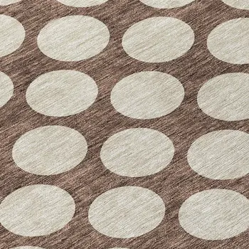 8' Brown And Beige Round Polka Dot Washable Indoor Outdoor Area Rug