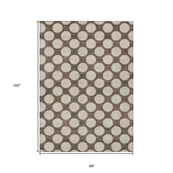 8' X 10' Brown And Beige Polka Dot Washable Indoor Outdoor Area Rug