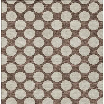 9' X 12' Brown And Beige Polka Dot Washable Indoor Outdoor Area Rug