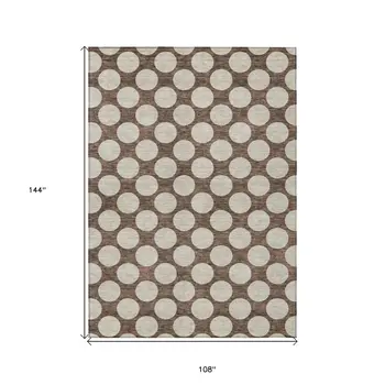 9' X 12' Brown And Beige Polka Dot Washable Indoor Outdoor Area Rug