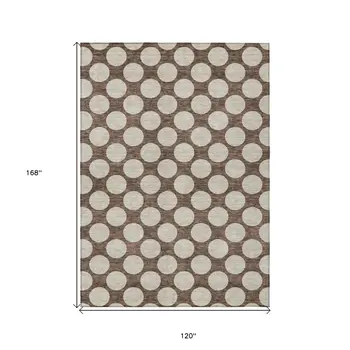 10' X 14' Brown And Beige Polka Dot Washable Indoor Outdoor Area Rug