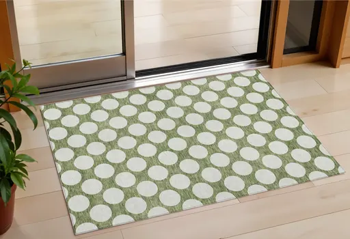 3' X 5' Green And Ivory Polka Dot Washable Indoor Outdoor Area Rug