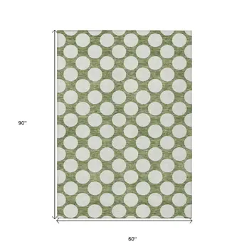 5' X 8' Green And Ivory Polka Dot Washable Indoor Outdoor Area Rug