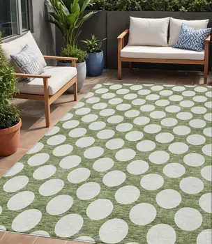 5' X 8' Green And Ivory Polka Dot Washable Indoor Outdoor Area Rug