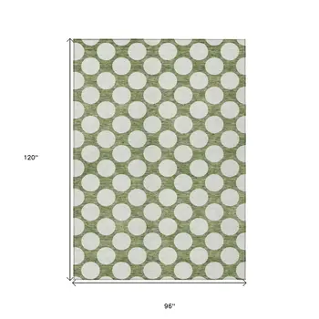 8' X 10' Green And Ivory Polka Dot Washable Indoor Outdoor Area Rug