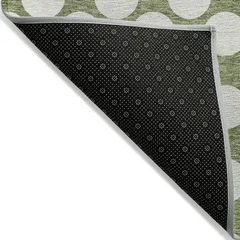 8' X 10' Green And Ivory Polka Dot Washable Indoor Outdoor Area Rug