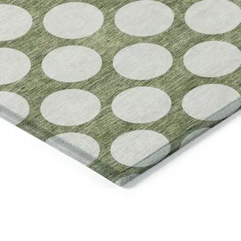 8' X 10' Green And Ivory Polka Dot Washable Indoor Outdoor Area Rug