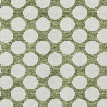 8' X 10' Green And Ivory Polka Dot Washable Indoor Outdoor Area Rug