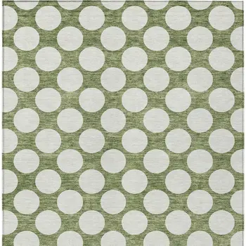 9' X 12' Green And Ivory Polka Dot Washable Indoor Outdoor Area Rug