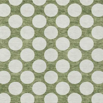 9' X 12' Green And Ivory Polka Dot Washable Indoor Outdoor Area Rug