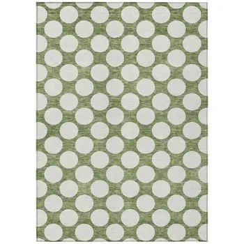 10' X 14' Green And Ivory Polka Dot Washable Indoor Outdoor Area Rug