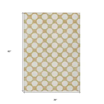 3' X 5' Gold And Beige Polka Dot Washable Indoor Outdoor Area Rug