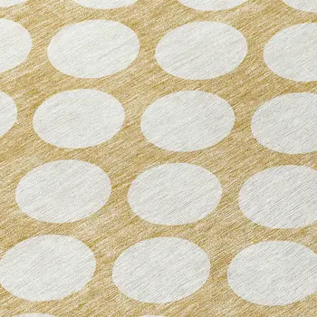 8' Gold And Beige Round Polka Dot Washable Indoor Outdoor Area Rug