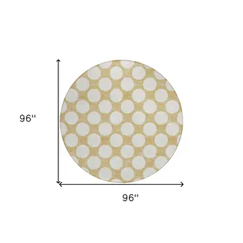 8' Gold And Beige Round Polka Dot Washable Indoor Outdoor Area Rug