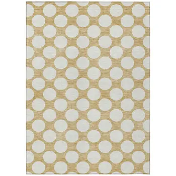 9' X 12' Gold And Beige Polka Dot Washable Indoor Outdoor Area Rug
