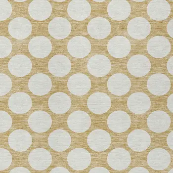9' X 12' Gold And Beige Polka Dot Washable Indoor Outdoor Area Rug