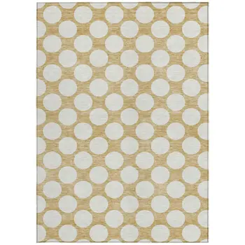 10' X 14' Gold And Beige Polka Dot Washable Indoor Outdoor Area Rug